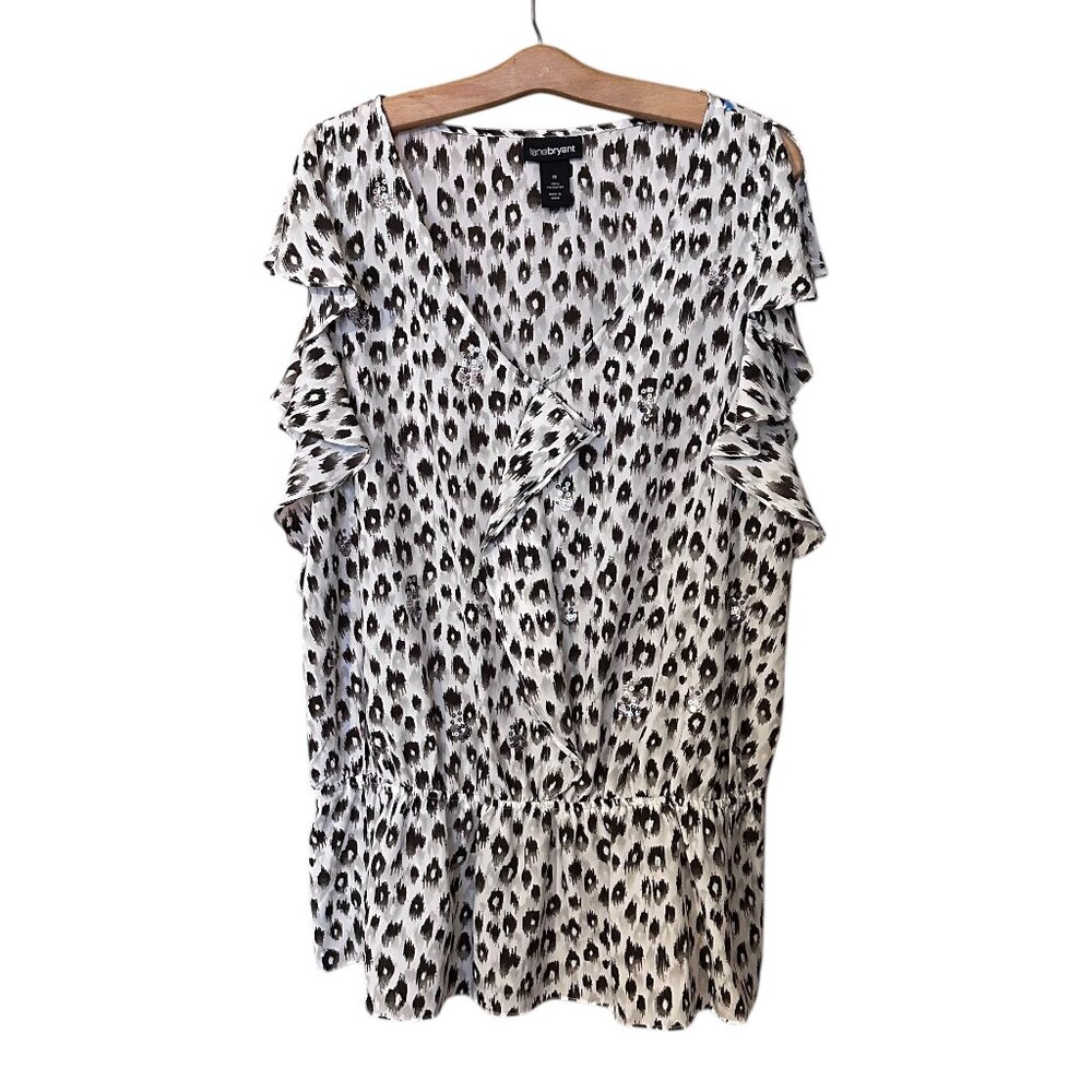 Lane Bryant Flutter Sleeve Animal Print with Sequins Blouse